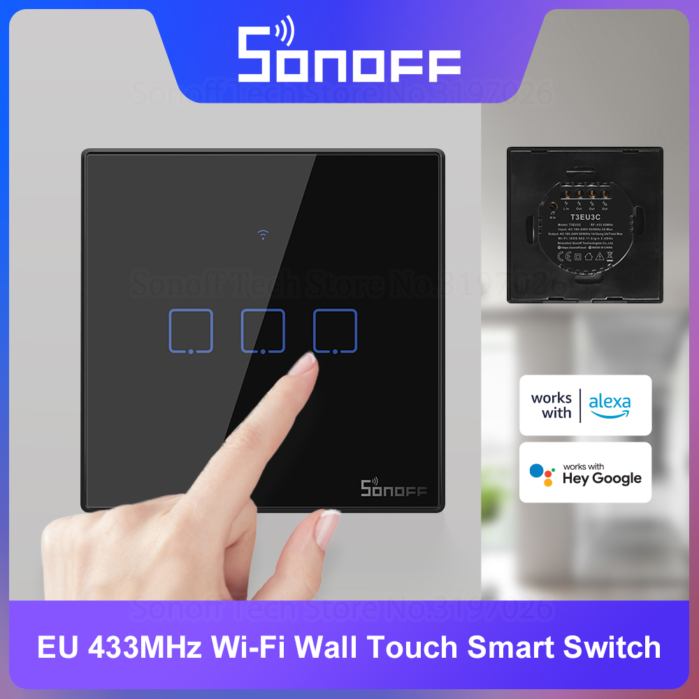 Sonoff Basic - Sonoff T3EU Black Wifi Smart Muur