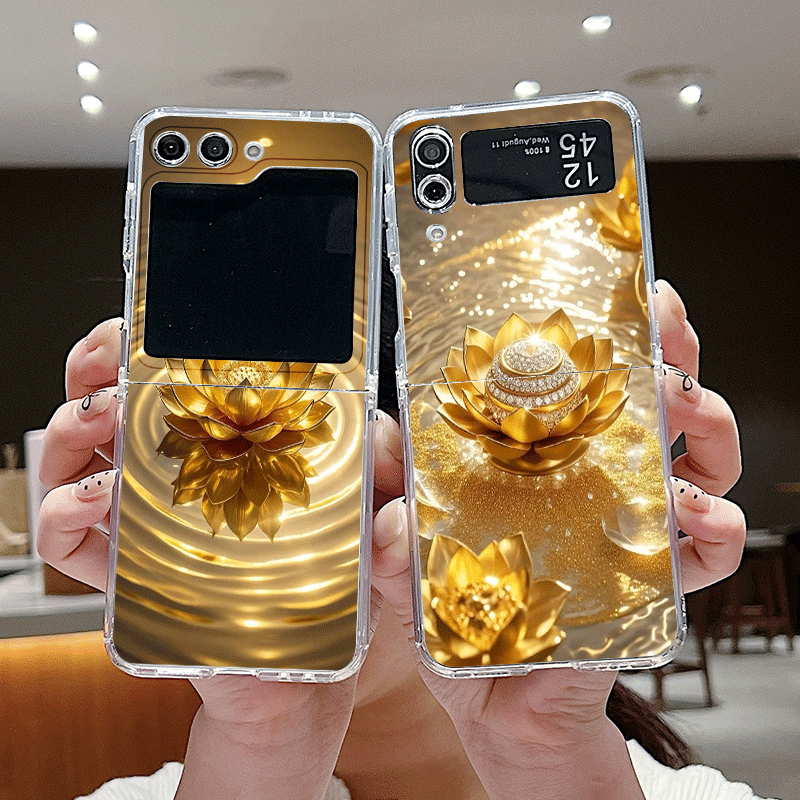 Shelly - Creatieve Gouden Lotusbloem Patroon Telefoonhoesje voor