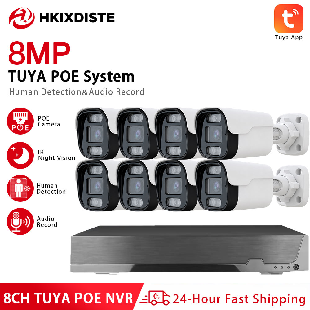 Tuya 4 Channel - 8MP 4K 8CH Tuya PoE beveiligingscamerasysteem