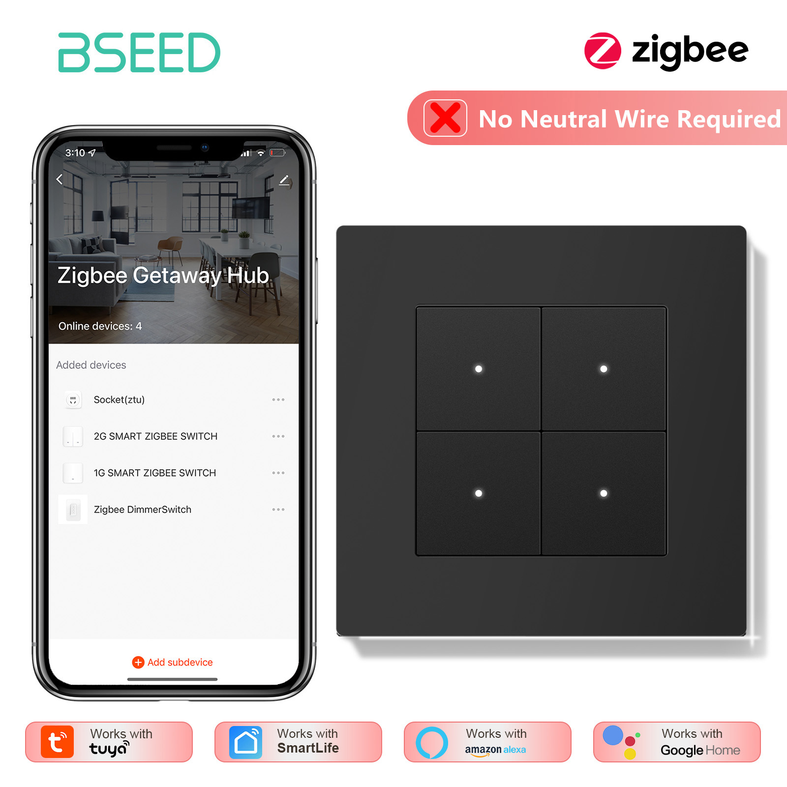 BSEED 1/2/3/4Gang Zigbee Licht - Tuya 4 Channel recensie en prijs